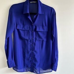 Royal Blue Button Down Shirt with Notched Collar